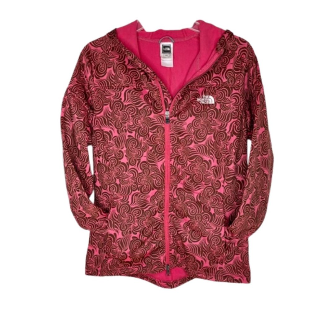 The North Face Swirly Clouds Full Zip Stretch Hooded Jacket - Pink/Brown - M - Picture 2 of 14